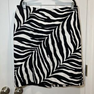 Talbots Pencil Skirt Women Size 16 Career Lined Zebra Black White Texture